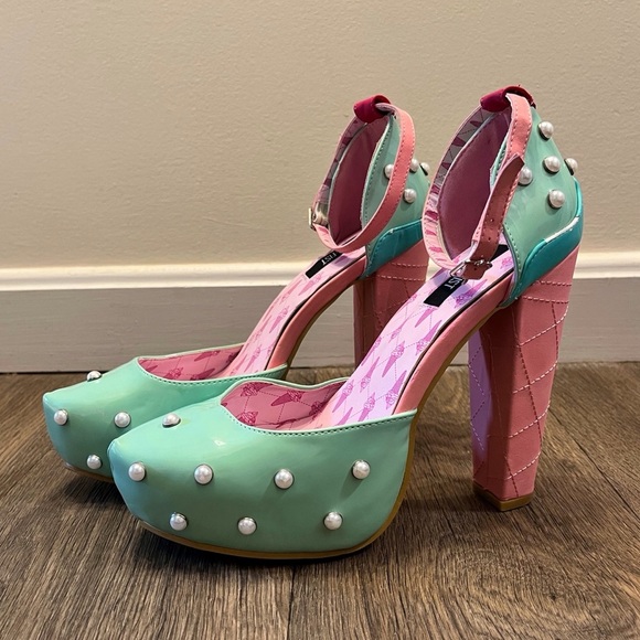 Iron Fist Shoes - Iron Fist Mint and Pink Platform Heels